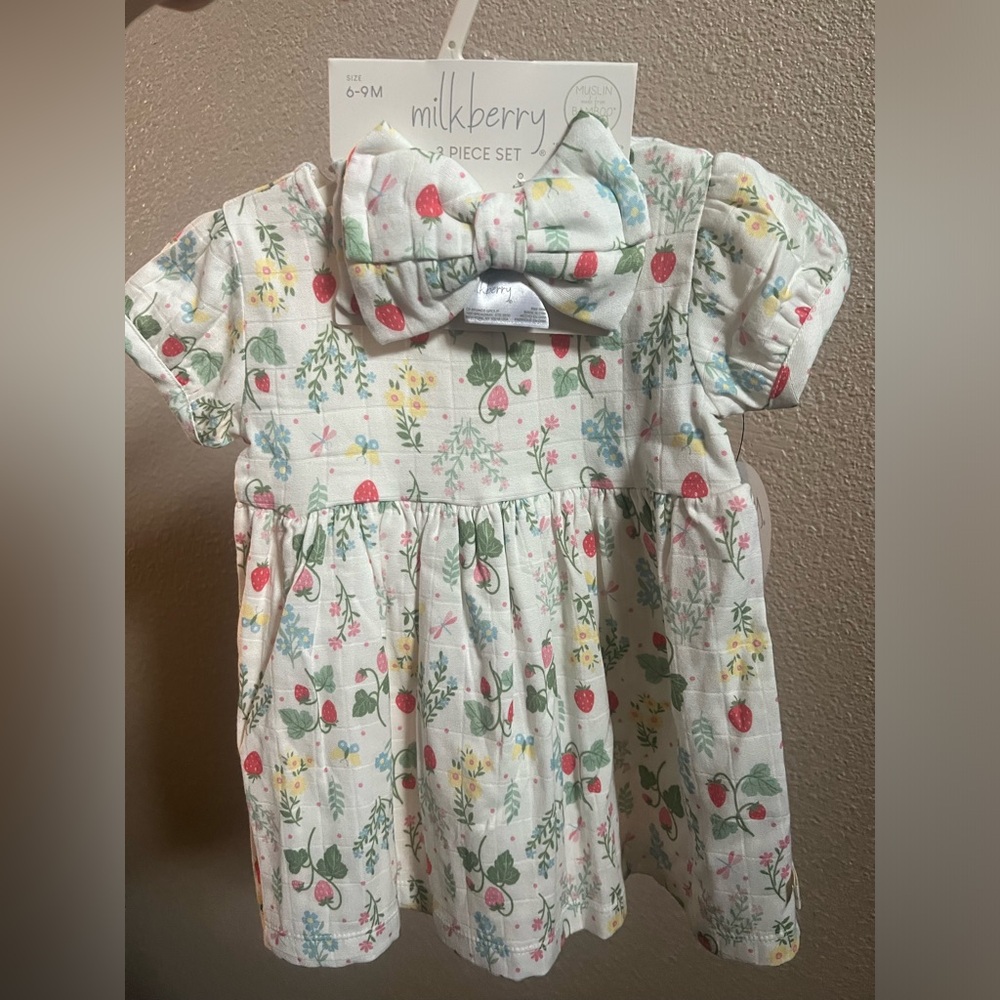 Milkberry Berry Floral Muslin Dress 6-9M